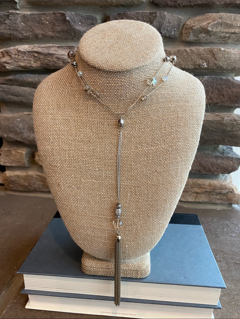 White House Black Market Beaded Tassel Necklace (Soft Gold)